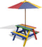 vidaXL - Kinderpicknicktafel - met - banken - en - parasol - hout - meerkleurig