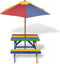 vidaXL - Kinderpicknicktafel - met - banken - en - parasol - hout - meerkleurig