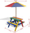 vidaXL - Kinderpicknicktafel - met - banken - en - parasol - hout - meerkleurig