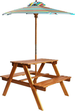 vidaXL - Kinderpicknicktafel - met - parasol - 79x90x60 - cm - massief - acaciahout
