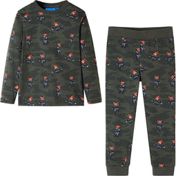 vidaXL - Kinderpyjama - met - lange - mouwen - 92 - kakikleurig