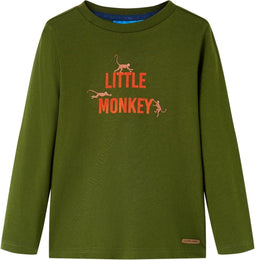 vidaXL-Kindershirt-met-lange-mouwen-aapjesprint-140-donkerkakikleurig