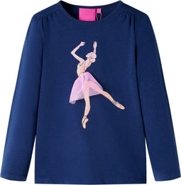 vidaXL-Kindershirt-met-lange-mouwen-ballerinaprint-116-marineblauw