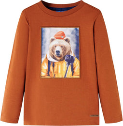 vidaXL-Kindershirt-met-lange-mouwen-berenprint-128-oranjebruin