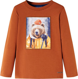 vidaXL-Kindershirt-met-lange-mouwen-berenprint-92-oranjebruin