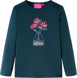 vidaXL-Kindershirt-met-lange-mouwen-bloemenprint-104-donkergroen