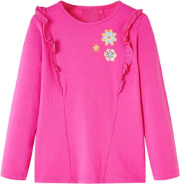 vidaXL-Kindershirt-met-lange-mouwen-bloemenprint-116-donkerroze