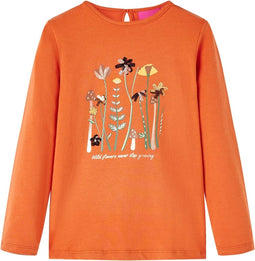 vidaXL-Kindershirt-met-lange-mouwen-bloemenprint-116-oranjebruin