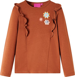 vidaXL-Kindershirt-met-lange-mouwen-bloemenprint-128-cognackleurig