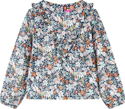 vidaXL-Kindershirt-met-lange-mouwen-bloemenprint-128-donkerblauw