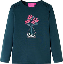 vidaXL-Kindershirt-met-lange-mouwen-bloemenprint-128-donkergroen