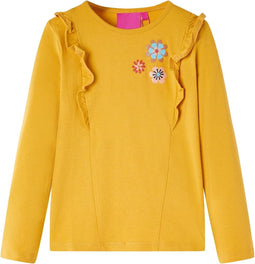 vidaXL-Kindershirt-met-lange-mouwen-bloemenprint-128-donkerokerkleurig