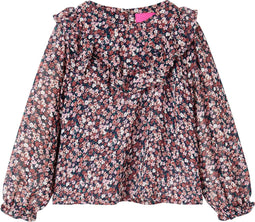vidaXL-Kindershirt-met-lange-mouwen-bloemenprint-128-donkerroze