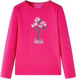 vidaXL-Kindershirt-met-lange-mouwen-bloemenprint-128-felroze
