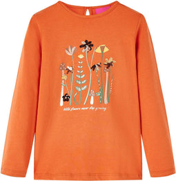 vidaXL-Kindershirt-met-lange-mouwen-bloemenprint-128-oranjebruin