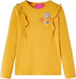 vidaXL-Kindershirt-met-lange-mouwen-bloemenprint-140-donker-donkerokerkleurig