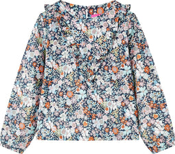 vidaXL-Kindershirt-met-lange-mouwen-bloemenprint-140-donkerblauw
