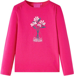 vidaXL-Kindershirt-met-lange-mouwen-bloemenprint-140-felroze