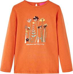 vidaXL-Kindershirt-met-lange-mouwen-bloemenprint-140-oranjebruin