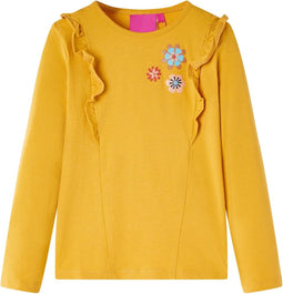 vidaXL-Kindershirt-met-lange-mouwen-bloemenprint-92-donkerokerkleurig