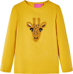 vidaXL-Kindershirt-met-lange-mouwen-dierenprint-104-donker-okerkleurig