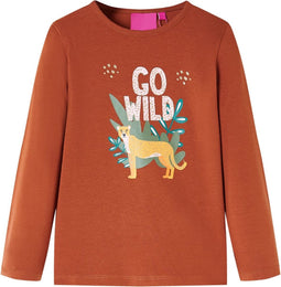 vidaXL-Kindershirt-met-lange-mouwen-dierenprint-128-cognackleurig