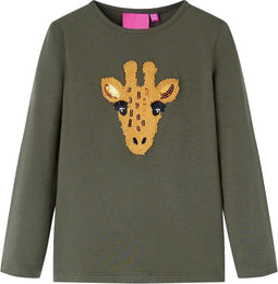 vidaXL-Kindershirt-met-lange-mouwen-dierenprint-128-kakikleurig