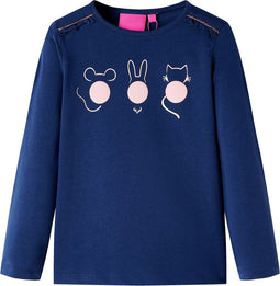vidaXL-Kindershirt-met-lange-mouwen-dierenprint-128-marineblauw