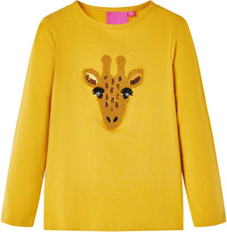 vidaXL-Kindershirt-met-lange-mouwen-dierenprint-92-donker-okerkleurig