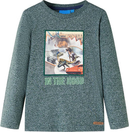 vidaXL-Kindershirt-met-lange-mouwen-dinosaurusprint-116-gemêleerd-donkergroen