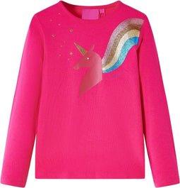 vidaXL-Kindershirt-met-lange-mouwen-eenhoorn-128-felroze