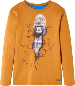 vidaXL-Kindershirt-met-lange-mouwen-gorillaprint-116-donkerokerkleurig