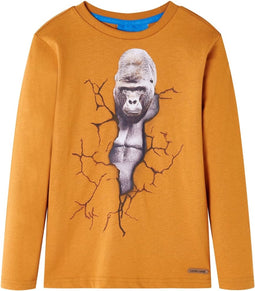 vidaXL-Kindershirt-met-lange-mouwen-gorillaprint-128-donkerokerkleurig