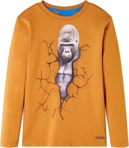 vidaXL-Kindershirt-met-lange-mouwen-gorillaprint-140-donker-donkerokerkleurig