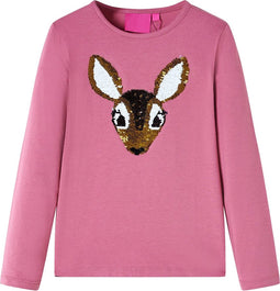 vidaXL-Kindershirt-met-lange-mouwen-hert-van-pailletten-104-frambozenkleurig