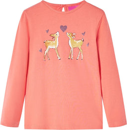vidaXL-Kindershirt-met-lange-mouwen-hertenprint-116-koraalkleurig