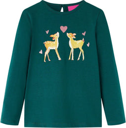 vidaXL-Kindershirt-met-lange-mouwen-hertenprint-128-donkergroen