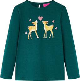 vidaXL-Kindershirt-met-lange-mouwen-hertenprint-140-donkergroen