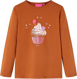 vidaXL-Kindershirt-met-lange-mouwen-ijsjesprint-128-cognackleurig