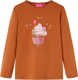 vidaXL-Kindershirt-met-lange-mouwen-ijsjesprint-140-cognackleurig