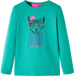 vidaXL-Kindershirt-met-lange-mouwen-kattenprint-128-felgroen