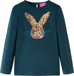 vidaXL-Kindershirt-met-lange-mouwen-konijnenprint-128-donkergroen