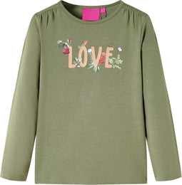 vidaXL-Kindershirt-met-lange-mouwen-love-print-104-kakikleurig