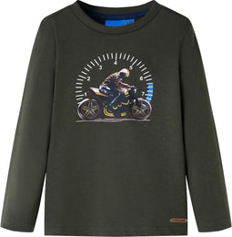 vidaXL-Kindershirt-met-lange-mouwen-motorprint-128-kakikleurig