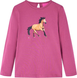vidaXL-Kindershirt-met-lange-mouwen-paardenprint-128-frambooskleurig