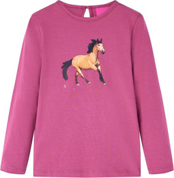 vidaXL-Kindershirt-met-lange-mouwen-paardenprint-140-frambooskleurig