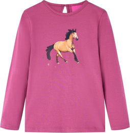 vidaXL-Kindershirt-met-lange-mouwen-paardenprint-92-frambooskleurig