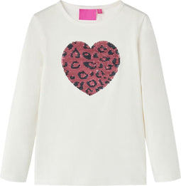 vidaXL-Kindershirt-met-lange-mouwen-pailletten-hart-116-ecru
