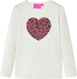 vidaXL-Kindershirt-met-lange-mouwen-pailletten-hart-140-ecru