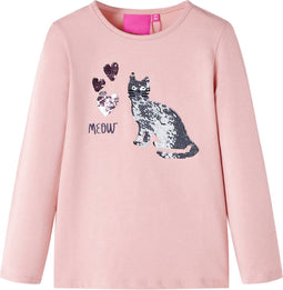 vidaXL-Kindershirt-met-lange-mouwen-pailletten-kat-104-lichtroze